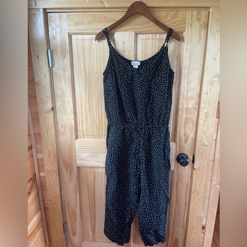 Tommy Bahama Jumpsuit Women S Small Black Polka Dot V-Neck Elastic Waist Linen